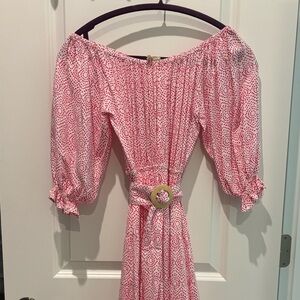 Summer dress, size s, Melloday, white and pink polka dot with belt.